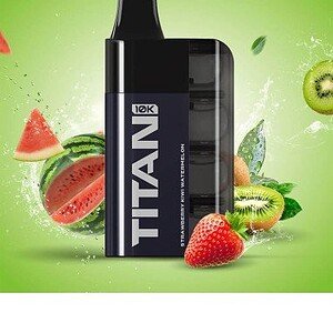 Αφύσικη συσκευή vape με φρουτώδη γεύση φραμπουάζ και καρπούζι, ιδανική για το κάπνισμα υγρών.